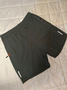 Source Unknown Men's Athletic Shorts - Army Green with Orange Accents